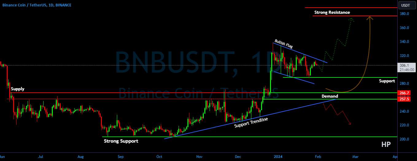 BNB/USDT پرچم صعودی، شکستن یا رد شده را زیر نظر داشته باشید؟