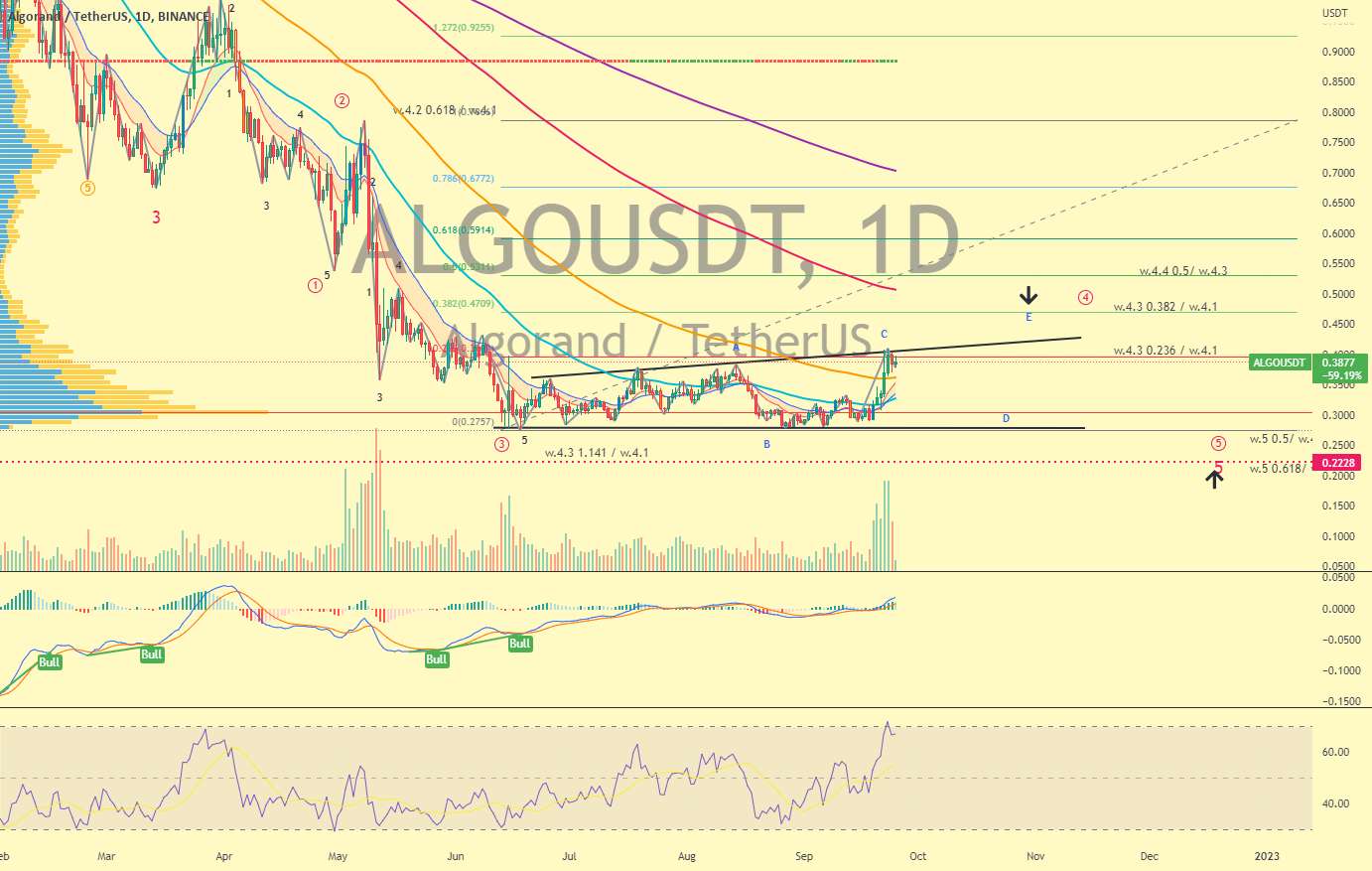  تحلیل الگوراند - ALGOUSDT | پروجکشن موج | 4.4 موج گسترش مورب