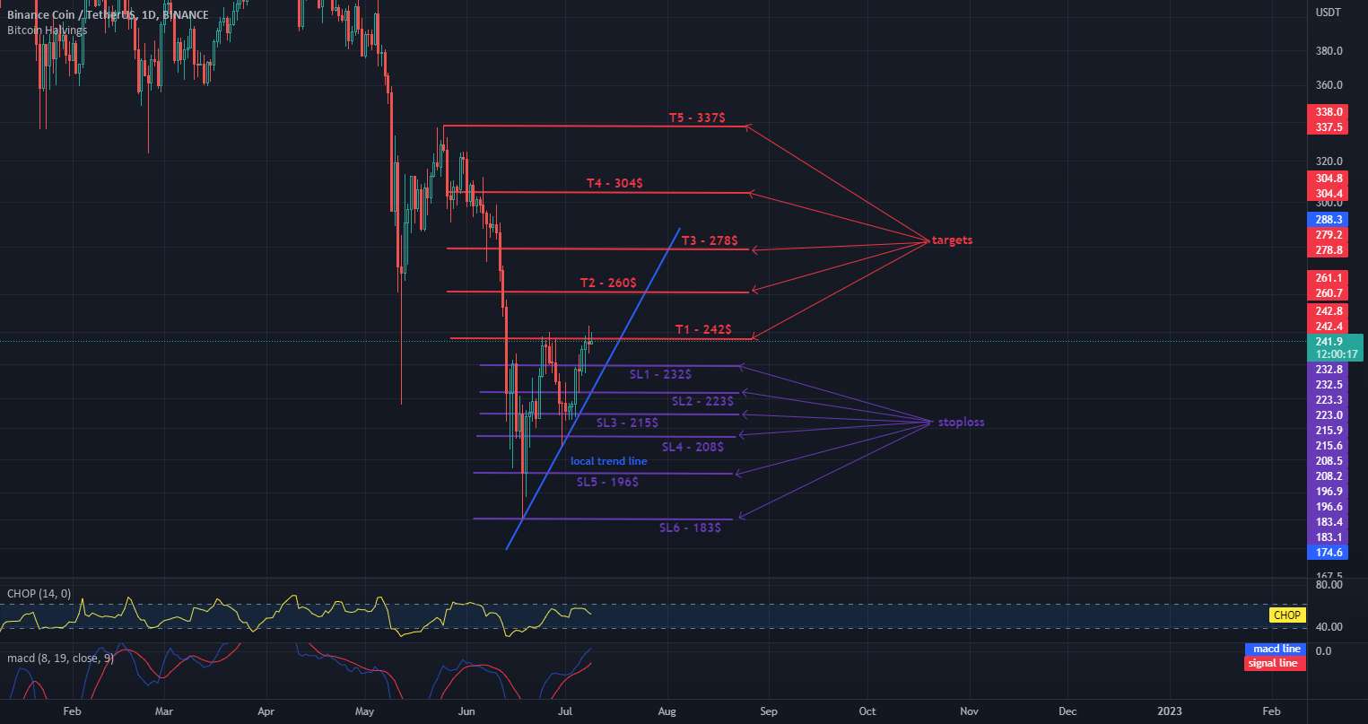 BNB / USDT فاصله 1 بعدی، توقف و اهداف