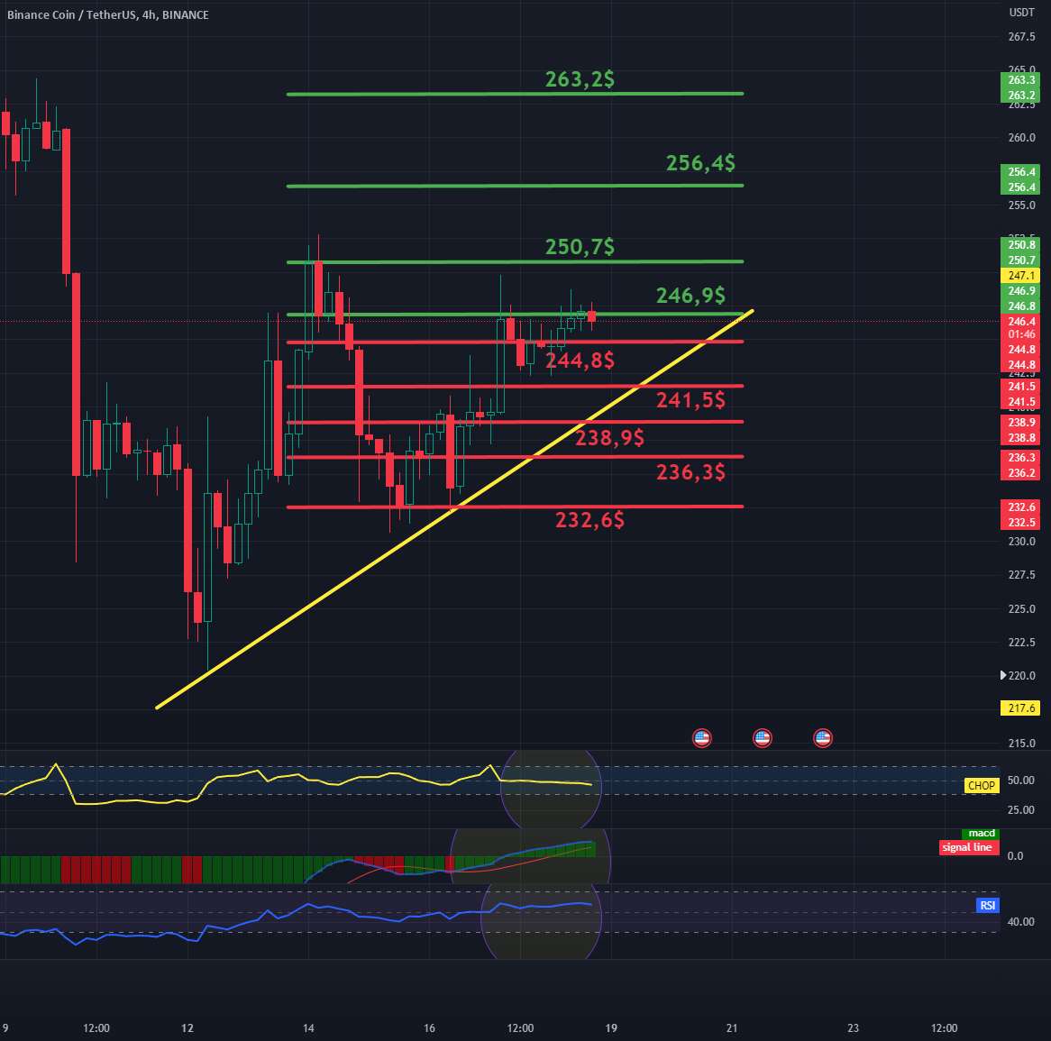  تحلیل بایننس کوین - مقاومت و پشتیبانی BNB/USDT 4Hinterval