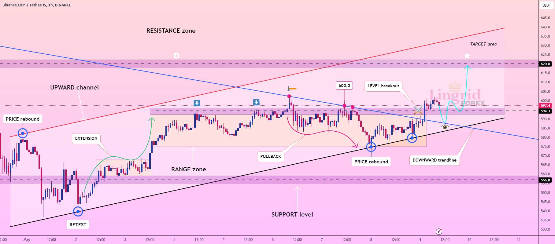  تحلیل بایننس کوین - لینگرید | روند BNBUSDT ادامه