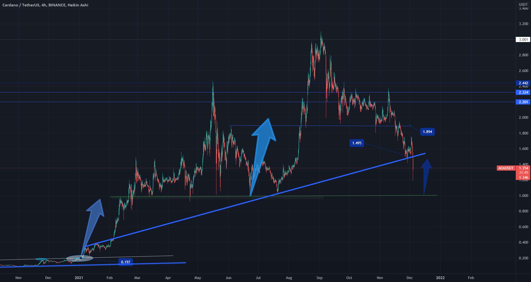  تحلیل کاردانو - CARDANO - مشکل دارد اما پشتیبانی با 1 دلار