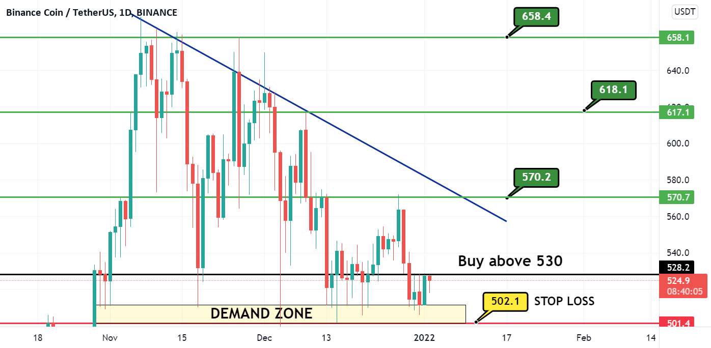  تحلیل بایننس کوین - BNBUSDT LEVELS 3.1.2022 (D Candle)