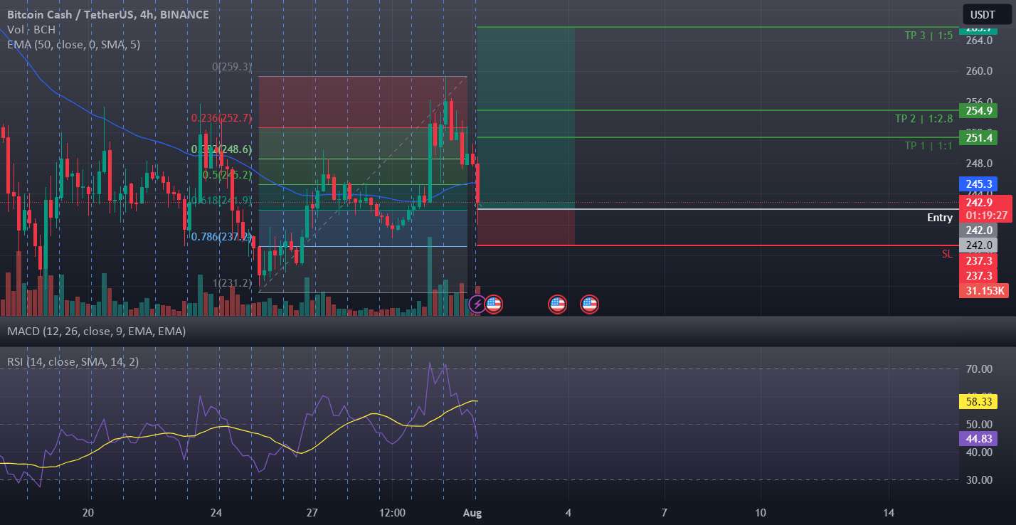 BCHUSDT LONG H4 0.618 FIB Bounce